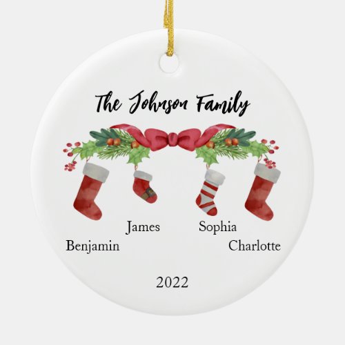 Personalized Christmas Family of 4 With Names 2023 Ceramic Ornament