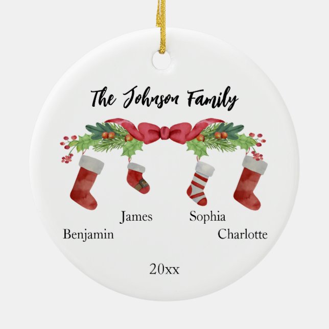 Personalized Christmas Family of 4 With Names 2025 Ceramic Ornament (Back)