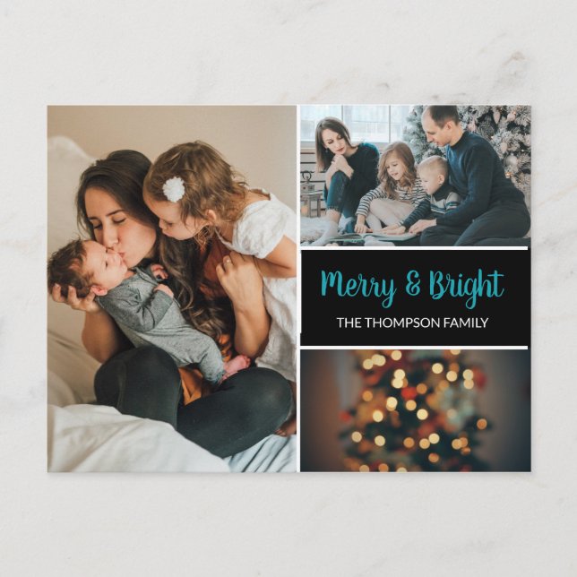 Personalized Christmas Family Photo Collage Announcement Postcard (Front)