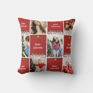 Personalized Christmas Family Photo Collage Throw Pillow