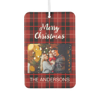 Personalized Christmas family photo red plaid Air Freshener