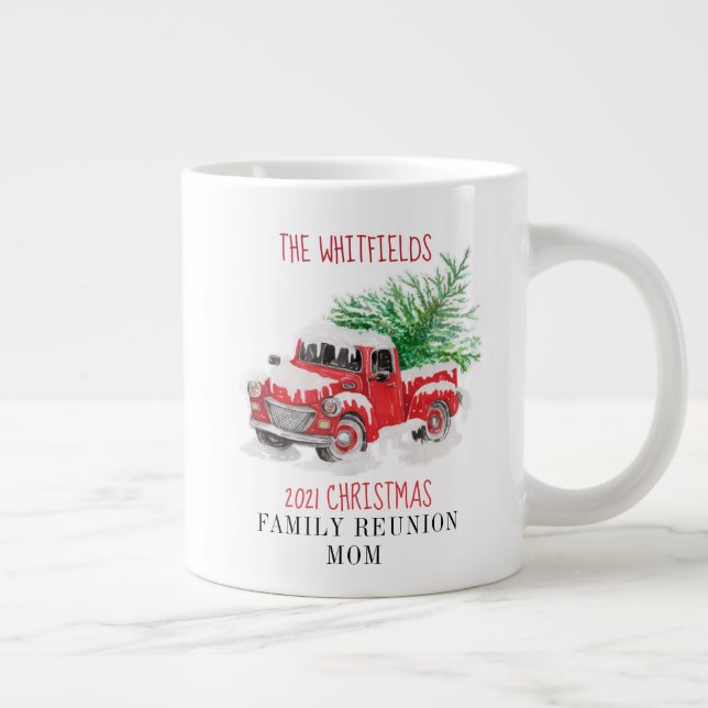 Personalized Christmas Family Reunion Red Truck Giant Coffee Mug (Right)
