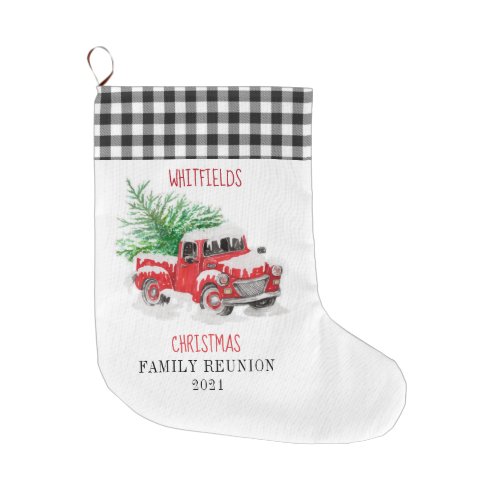 Personalized Christmas Family Reunion Red Truck Large Christmas Stocking