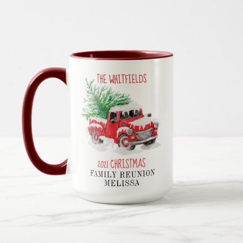 Personalized Christmas Family Reunion Red Truck Mug