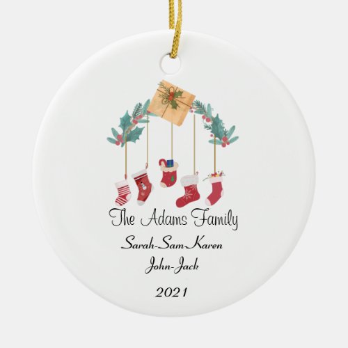 Personalized Christmas Family Stockings Ceramic Ornament