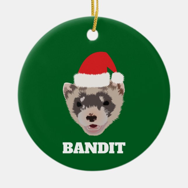 Personalized Christmas Ferret Ceramic Ornament (Front)