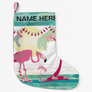 Personalized Christmas Flamingo Holiday Scene Small Christmas Stocking