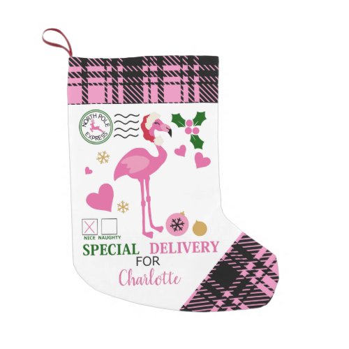 Personalized Christmas Flamingo Special Delivery Small Christmas Stocking
