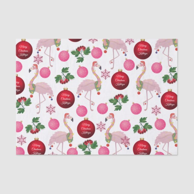 Personalized Christmas Flamingos Tissue Paper (Front)