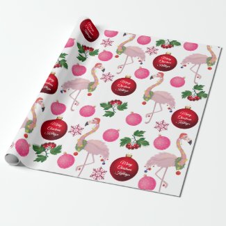 Personalized Christmas Flamingos Wrapping Paper