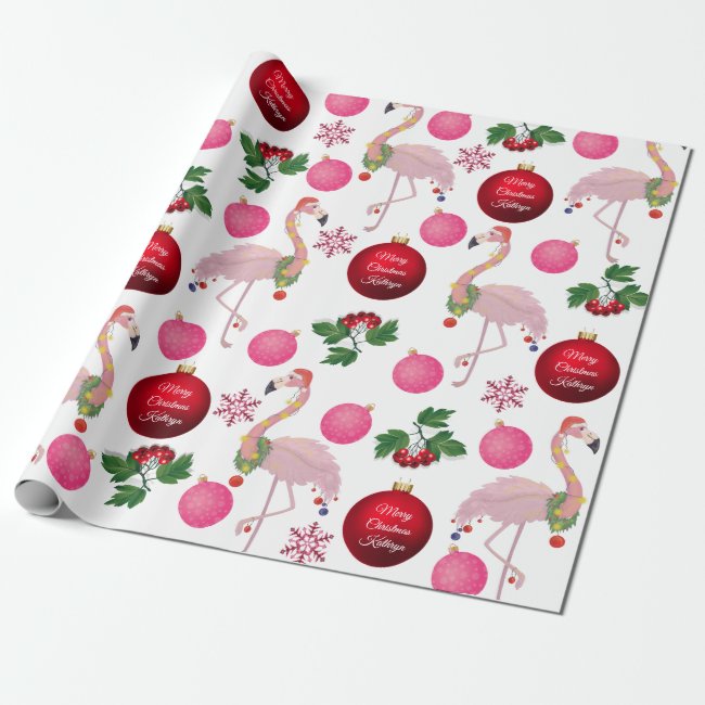 Personalized Christmas Flamingos Wrapping Paper