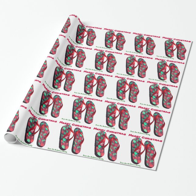 Personalized Christmas Flip Flop Wrapping Paper (Unrolled)