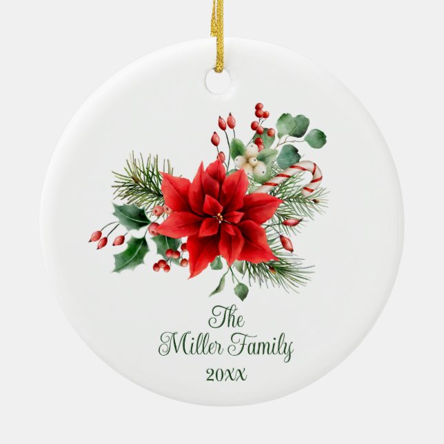Personalized Christmas Floral Ceramic Ornament (Back)