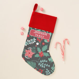 Personalized Christmas flower pattern family name Christmas Stocking