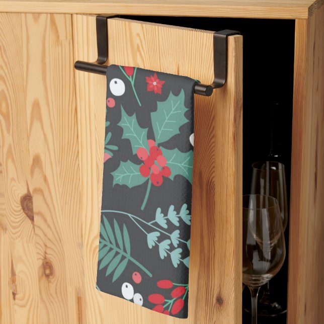 Personalized Christmas flower pattern family name Kitchen Towel (Thirds Fold)