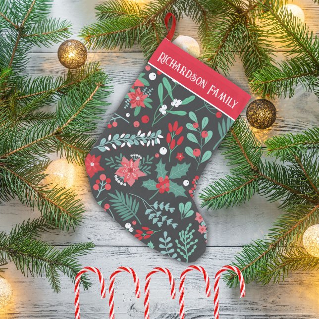 Personalized Christmas flower pattern family name Small Christmas Stocking (Creator Uploaded)