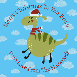 Personalized Christmas Flying Green Dinosaur Wrapping Paper