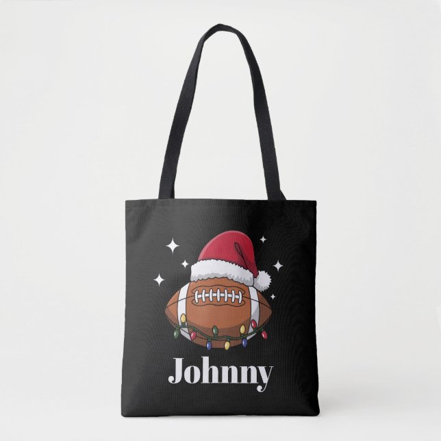 Personalized Christmas Football Winter Sports Team Tote Bag (Front)