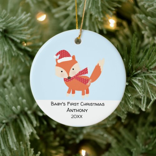 Personalized Christmas Fox  Babys First Christmas Ceramic Ornament