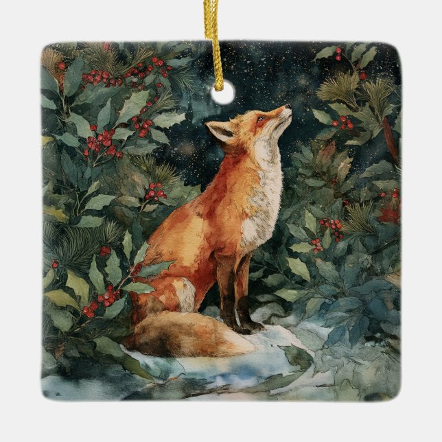 Personalized Christmas Fox Festive Ornament  (Front)