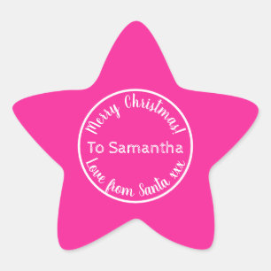 Personalized Christmas from Santa Hot Pink Star Sticker
