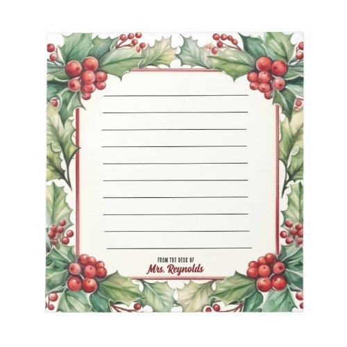 Personalized Christmas From the Desk Of Name Notepad