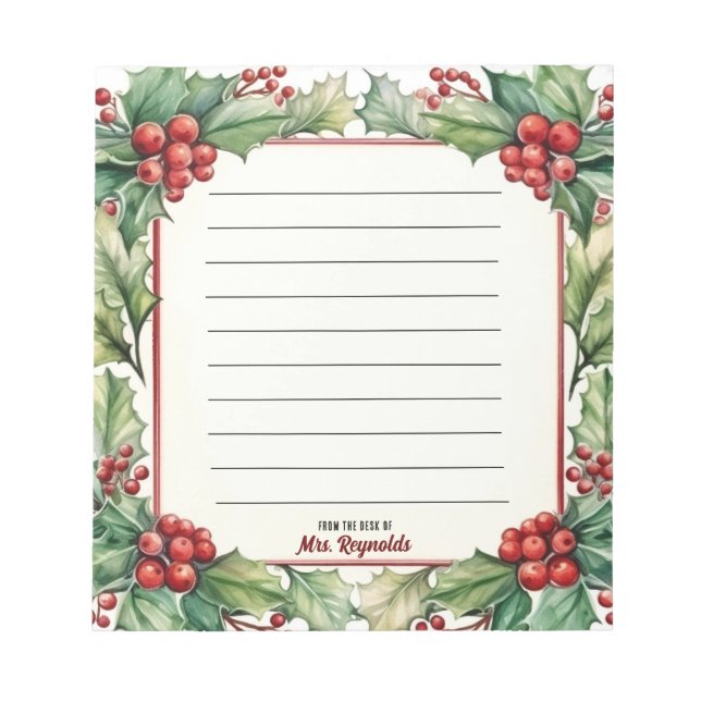Personalized Christmas From the Desk Of Name Notepad (Front)