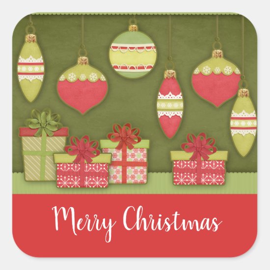 Personalized Christmas Gift Box and Ornament Square Sticker