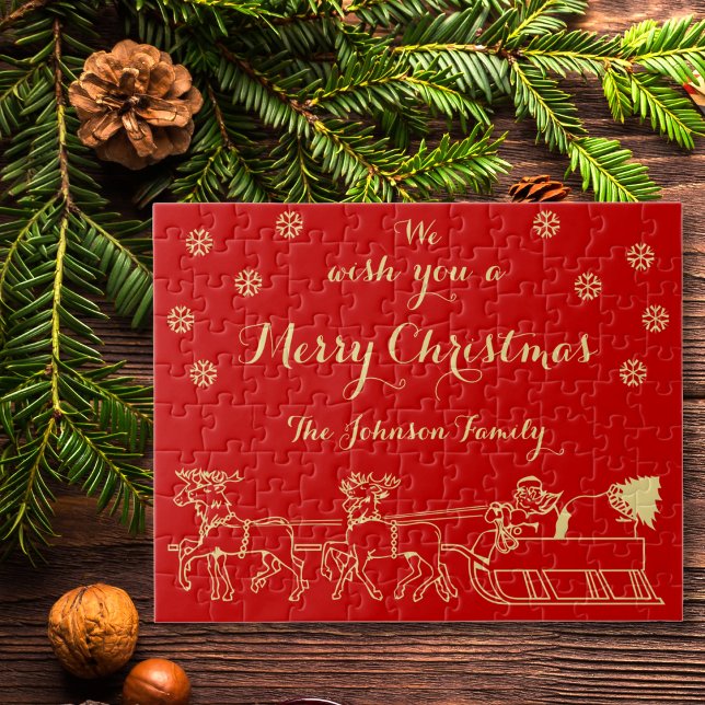 Personalized Christmas Gift Family Game Red Gold Jigsaw Puzzle (Personalized Christmas Gift Family Game Red Gold Jigsaw Puzzle)