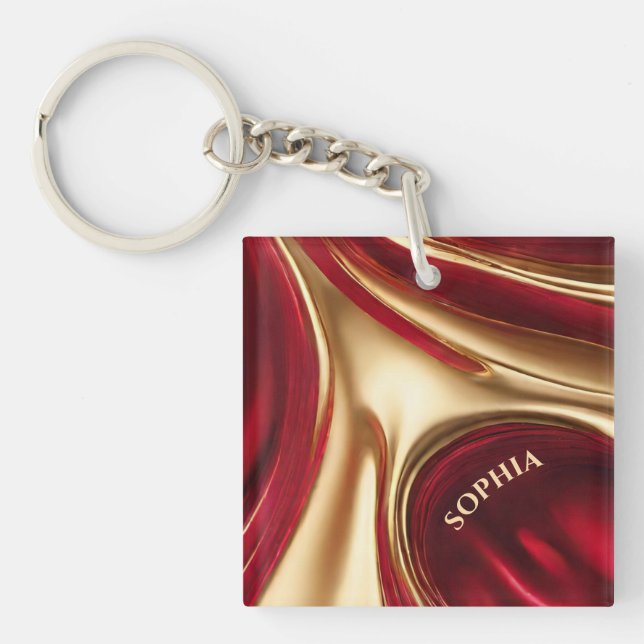 Personalized Christmas Gift For Her-Red and Gold- Keychain (Front)