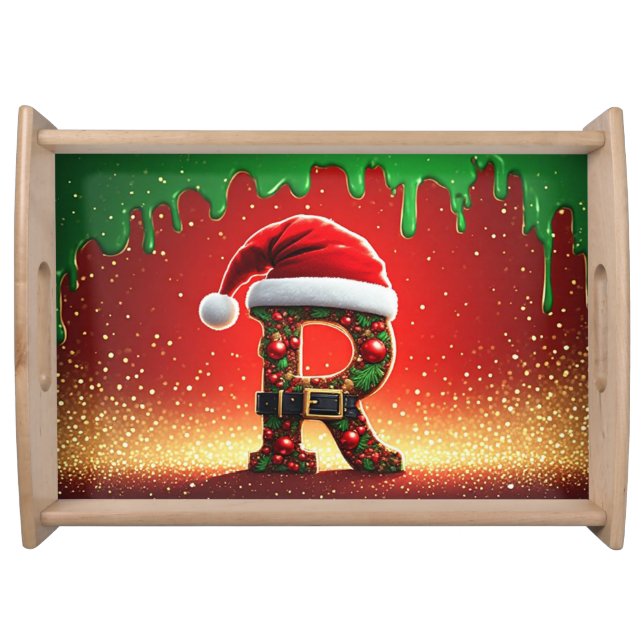 Personalized Christmas Gift Monogram R Serving Tray (Front)
