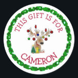 Personalized Christmas Gift Tag Holiday Stickers<br><div class="desc">Personalized Christmas Tags cute reindeer with Christmas lights  Stickers,  just add your child's name onto the tags so he/she knows which gifts are his!</div>