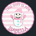 Personalized Christmas Gift Tag Holiday Stickers<br><div class="desc">Personalized Christmas Tags cute pink snowman in hates and gloves. Stickers,  just add your child's name onto the tags so he/she knows which gifts are his!</div>