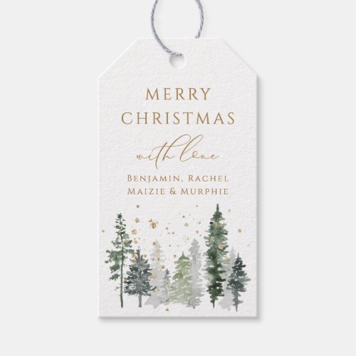 Personalized Christmas Gift Tags Pine Trees Green