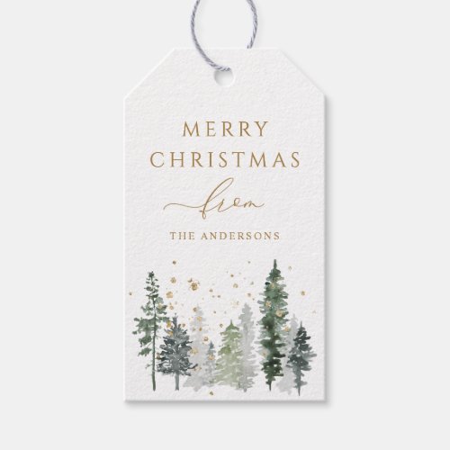 Personalized Christmas Gift Tags Pine Trees Green