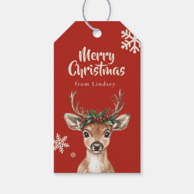 Personalized Christmas Gift Tags with Deer (Front)
