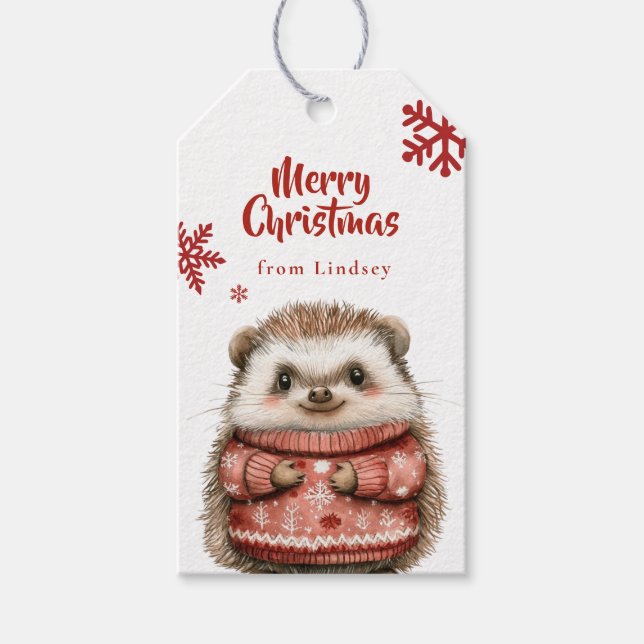 Personalized Christmas Gift Tags with Hedgehog (Front)