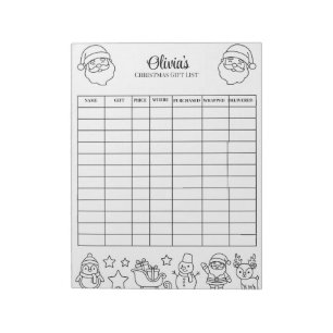 Personalized Christmas Gift Tracker Budget Notepad