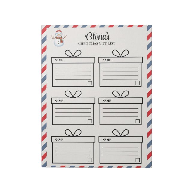 Personalized Christmas Gift Tracker List Notepad (Rotated)