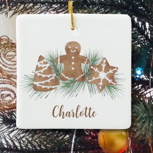 Personalized Christmas Gingerbread Ceramic Ornament