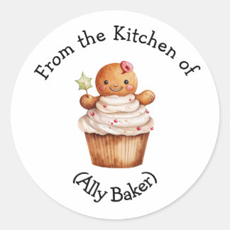 Personalized Christmas Gingerbread Cupcake Favor  Classic Round Sticker