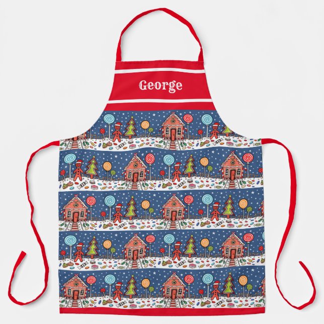 Personalized Christmas Gingerbread House Apron (Front)