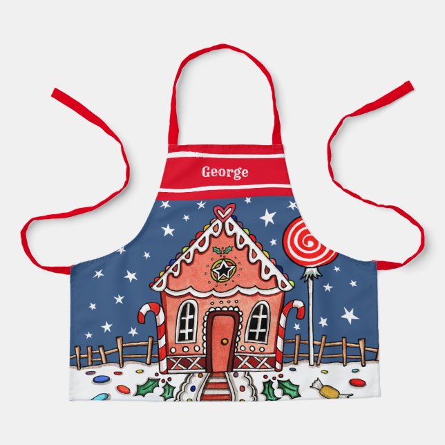 Personalized Christmas Gingerbread House Apron (Front)