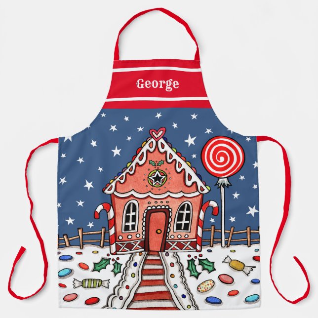 Personalized Christmas Gingerbread House Apron (Front)