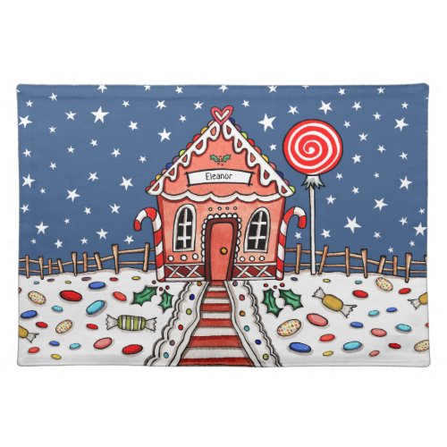 Personalized Christmas Gingerbread House Cloth Placemat