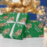 Personalized Christmas gingerbread house cookie Wrapping Paper<br><div class="desc">Personalized Christmas gingerbread house cookie Wrapping Paper. Personalizable gift wrap with custom name and Happy Holidays message. Customizable green background colors and text. Surprise your friends and family; father, mother, grandpa, sister, son, daughter, kids, coworkers etc. Cute winter holiday design with ginger bread sweets and fun typography. Cute drawing of...</div>