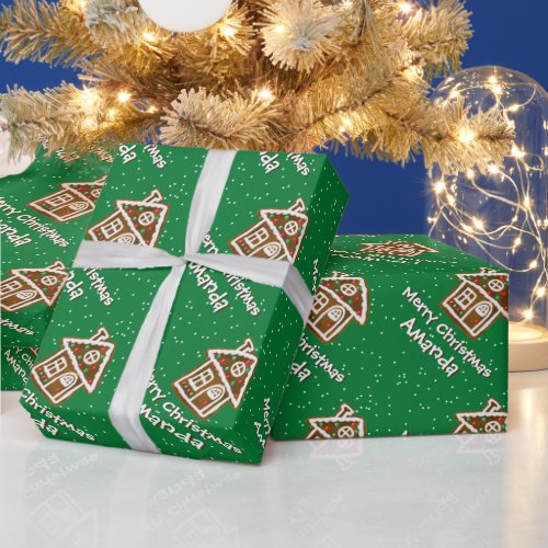 Personalized Christmas gingerbread house cookie Wrapping Paper