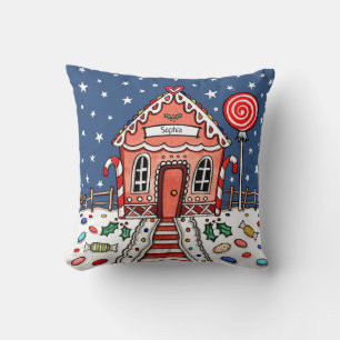 Personalized Christmas Gingerbread House Throw Throw Pillow