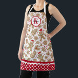 Personalized Christmas Gingerbread Man Apron<br><div class="desc">A cute holiday gingerbread cookie pattern decorates this apron. Personalize it with your monogram. Border of apron has a red and white polka dot pattern with ric rac. Makes a fun gift for Christmas. Designed for you by Blackberry Boulevard.</div>