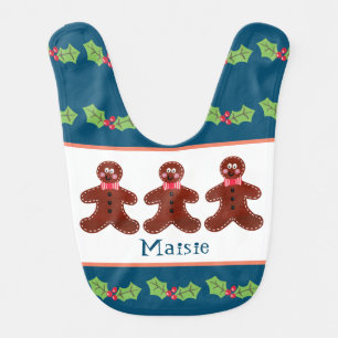 Personalized Christmas Gingerbread Man baby bib